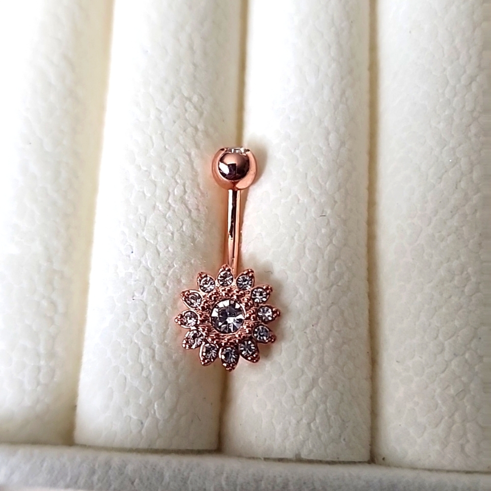 SUNFLOWER BELLY BUTTON RING SURGICAL STEEL ROSE Gold